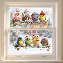 Christmas Bird Window Sticker Cartoon Colorful Bird Snowman Electrostatic Glass Sticker Christmas Scene Decoration - multicolor - View 2