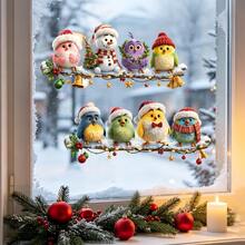 Christmas Bird Window Sticker Cartoon Colorful Bird Snowman Electrostatic Glass Sticker Christmas Scene Decoration - multicolor - View 3