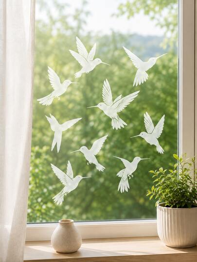 Haus Hana 1Set/2set Hummingbird Silhouette Window Clings, White Semi-Transparent Bird Decals, Static Cling Glass Stickers, Reusable No-Adhesive Window Decor For Home, Bedroom, Living Room, Office, Patio Door & Bird Lovers Gift