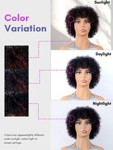 BreezeEase Wine Red Mixed Natural Black Kinky Curly Human Hair Wigs Glueless Install With Bangs For Women, Highlights Curly Wave Pixie Cut Wig Human Hair, Jerry Curl None Lace Wigs Human Hair Wear & Go For Beginner Friendly 9AM Hair Halloween Cosplay Y2K Ss26 - S1B/99JC - View 9