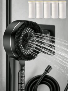 1Set Multifunctional Piano Key Strong Pressure Shower Head Bathroom Filter Spray Rain Shower Nozzle For Bathroom Home Decoration - A - View 4