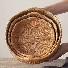 1/3PCS Rattan Woven Fruit Basket, Wavy Edge Bread Basket, Decorative Service Basket For Living Room, Desktop Bathroom Kitchen Counter Storage Rack, Farmhouse Counter Fruit Basket, Kitchen And Bedroom Accessories, Home Decor Gift Basket - Yellow - View 6