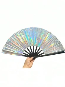 1PC LARGE HOLOGRAPHIC FOLDING HAND FAN FOR MEN WOMEN RAVE PARTY FESTIVAL EDM CLUB DANCE PERFORMANCE SUMMER BEACH TRAVEL PORTABLE GIFT DECOR - Multicolor - View 12