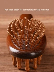 1pc Wooden Cushion Hair Brush Multifunctional Dual Side Design Wide Tooth Scalp Massage Fine Tooth Air Cushion Styling Comb For Women - Multicolor - View 4