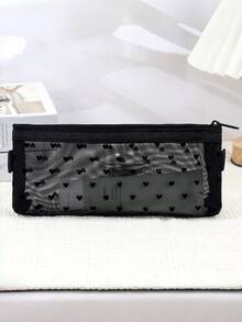 1pc Korean Japanese Style Transparent Mesh Pencil Case Large Capacity Makeup Bag Lipstick Pouch Stationery Organizer For School Office Travel - various - View 6
