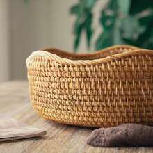 1/3PCS Rattan Woven Fruit Basket, Wavy Edge Bread Basket, Decorative Service Basket For Living Room, Desktop Bathroom Kitchen Counter Storage Rack, Farmhouse Counter Fruit Basket, Kitchen And Bedroom Accessories, Home Decor Gift Basket - Yellow - View 10