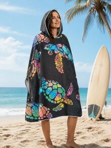 1pc Hooded Surf Changing Robe, Wearable Beach Towel, Quick-Dry Microfiber Wetsuit Changing Towel With Pockets, Suitable For Male And Female Surfers - Multicolor - View 5