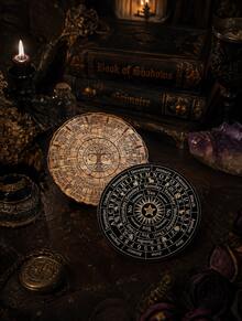 1pc Wooden Astrology Divination Plate, Starry Sky Design Desktop Ornament, Mystical Home Decor Gift For Shelf Desk Coffee Table - 1PC - View 2