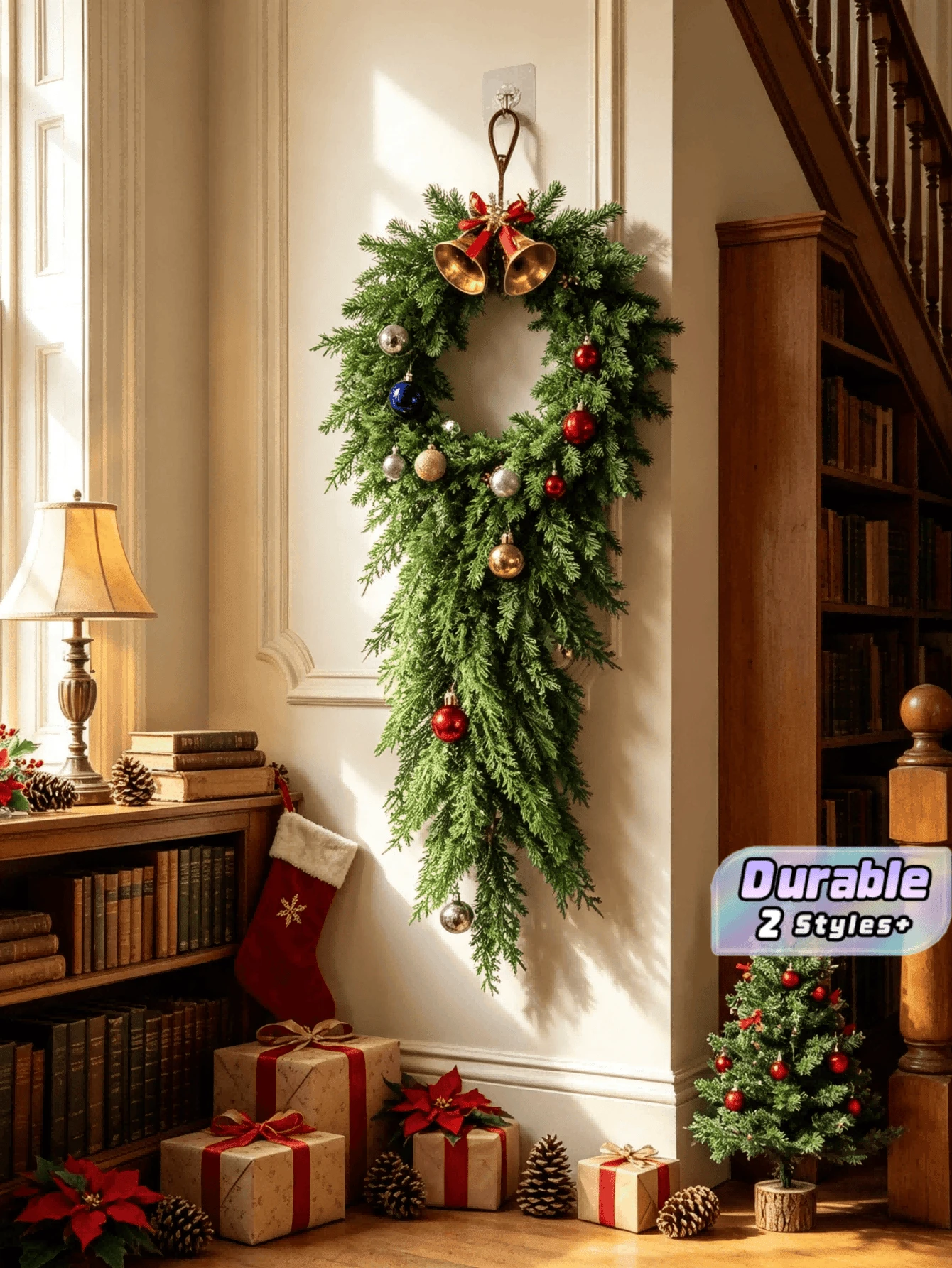 Simulated Christmas Pine Needle Wreath, Wall Hanging Vine, Holiday Decoration Christmas Greenery - multicolor - View 1