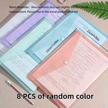8/10pcs A4 Plastic File Folder, Thickened Transparent Snap Button File Storage Bag, Macaron Color Document Bag, Fashionable File Storage, Student Office Back To School Supplies - A - View 11