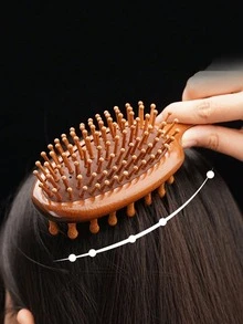 1pc Wooden Cushion Hair Brush Multifunctional Dual Side Design Wide Tooth Scalp Massage Fine Tooth Air Cushion Styling Comb For Women - Multicolor - View 5