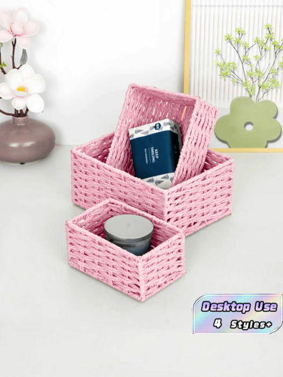1/3PCS Retro Handmade Woven Sundries Storage Basket Natural Rattan Entryway Desktop Organizer Multi Purpose Snack Cosmetics Storage Box Household Organization Rustic Home Decor Gift Idea