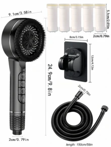 1Set Multifunctional Piano Key Strong Pressure Shower Head Bathroom Filter Spray Rain Shower Nozzle For Bathroom Home Decoration - A - View 5