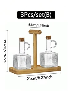 1/3pcs 350ml Glass Oil Bottle Jar With Lid And Handle, Transparent Cooking Olive Oil Container, Kitchen Seasoning Rack - View 4