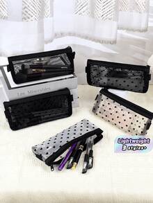 1pc Korean Japanese Style Transparent Mesh Pencil Case Large Capacity Makeup Bag Lipstick Pouch Stationery Organizer For School Office Travel - various - View 1