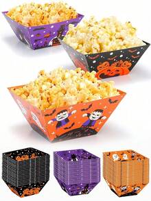 12pcs Halloween Popcorn Containers Boxes, Party Paper Snack Trays, Suitable For Popcorn, Corn Rolls, Snack Candy, Food Containers, Trick Or Treat Party Supplies, Halloween, Harvest Festival - Multicolor - View 8