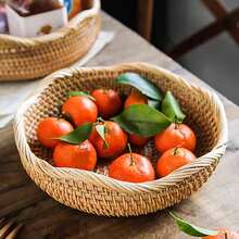 1/3PCS Rattan Woven Fruit Basket, Wavy Edge Bread Basket, Decorative Service Basket For Living Room, Desktop Bathroom Kitchen Counter Storage Rack, Farmhouse Counter Fruit Basket, Kitchen And Bedroom Accessories, Home Decor Gift Basket - Yellow - View 5