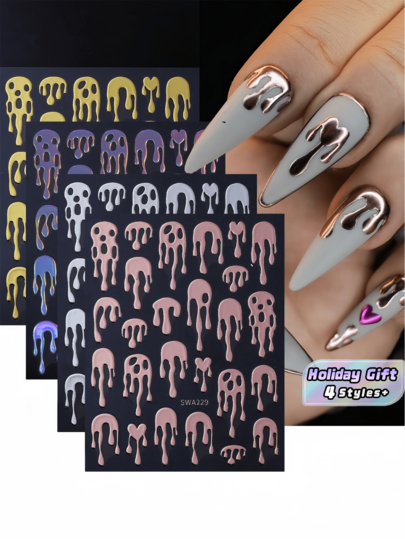 1 Buah Stiker Seni Kuku 3D Perekat Diri Tahan Air Tahan Lama Berwarna-warni Motif Tetesan Darah Meleleh Warna-warni untuk Pesta Halloween, Kostum Cosplay, Festival, dan Dekorasi Rumah