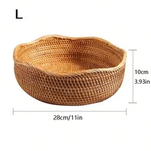 1/3PCS Rattan Woven Fruit Basket, Wavy Edge Bread Basket, Decorative Service Basket For Living Room, Desktop Bathroom Kitchen Counter Storage Rack, Farmhouse Counter Fruit Basket, Kitchen And Bedroom Accessories, Home Decor Gift Basket - Yellow - View 4