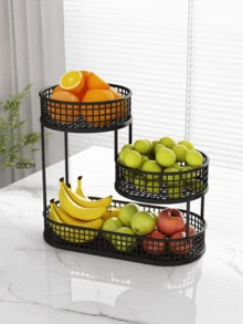 1 chiếc giỏ đựng trái cây bằng kim loại 3 tầng, giỏ lưu trữ sắt nhiều tầng, giỏ trưng bày và lưu trữ trái cây rau củ trên mặt bếp - Nhiều màu - Xem 7