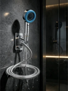 1 قطعة رأس دش متعدد الوظائف بتصميم مفاتيح البيانو، ضغط قوي، فلتر حمام، فوهة دش مطري لرذاذ الحمام وديكور المنزل - دش + أنبوب فضي بطول 1.5 متر + حامل فضي - مشاهدة 4