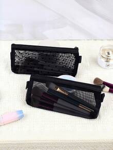 1pc Korean Japanese Style Transparent Mesh Pencil Case Large Capacity Makeup Bag Lipstick Pouch Stationery Organizer For School Office Travel - various - View 3