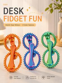 POKOJA LAND 1pc 3.5in Colorful Double Gear Mechanical Gadget, 3D Printed Rotating Gear Desk Accessory With Handheld Handle, Portable Interactive Sensory Gadget For Office, Study, Home, Travel & Daily Use - Multicolor - View 2