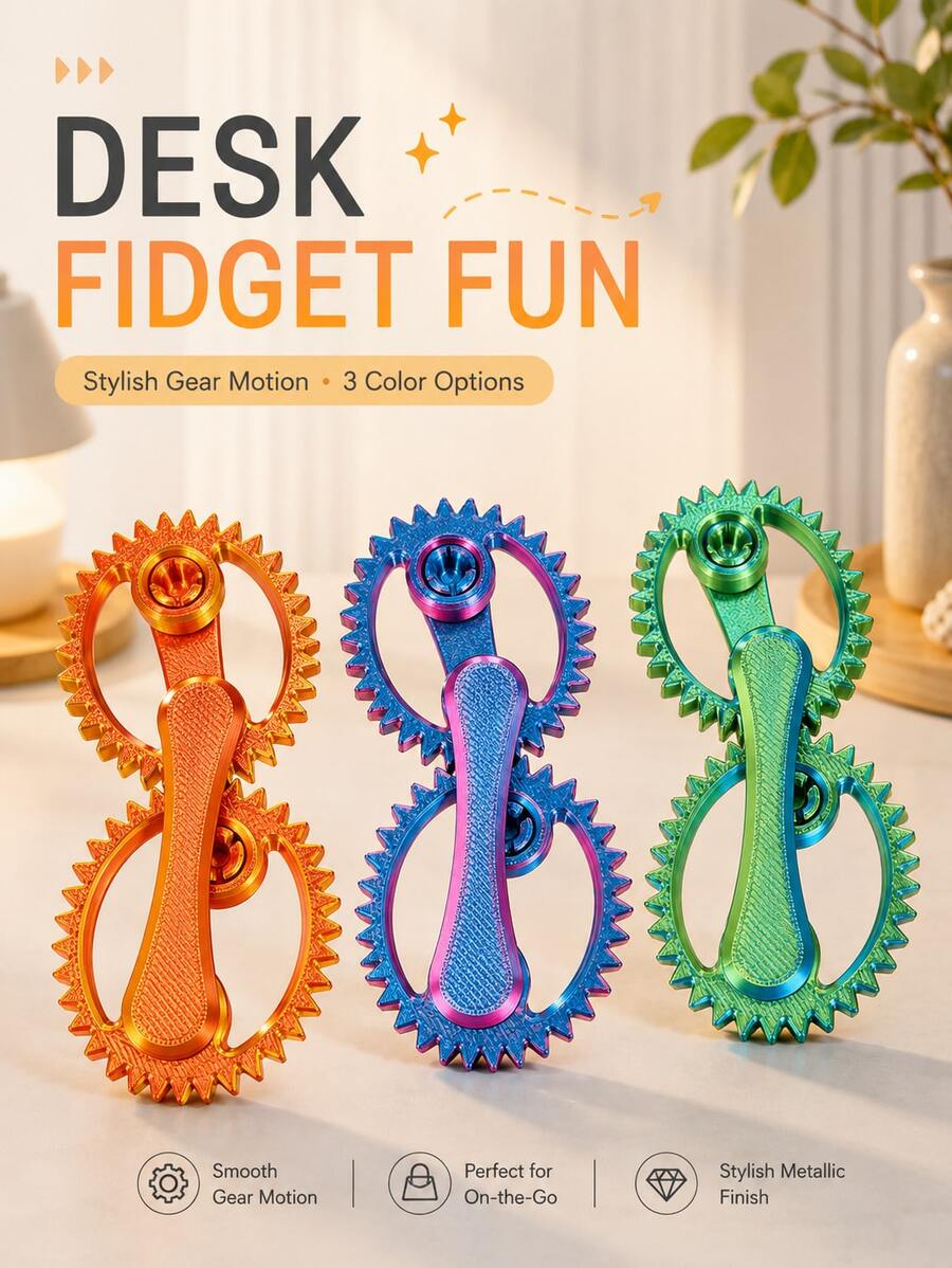 POKOJA LAND 1pc 3.5in Colorful Double Gear Mechanical Gadget, 3D Printed Rotating Gear Desk Accessory With Handheld Handle, Portable Interactive Sensory Gadget For Office, Study, Home, Travel & Daily Use
