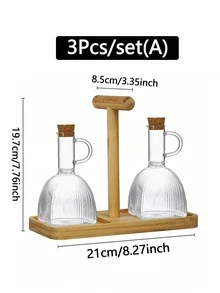 1/3pcs 350ml Glass Oil Bottle Jar With Lid And Handle, Transparent Cooking Olive Oil Container, Kitchen Seasoning Rack - View 3