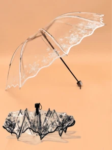 1/2 Pcs 8‑Rib Ruffled Edge Black White Printed Transparent 3‑Fold Umbrella - transparent - View 9