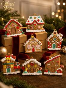 Muroi Mono 6/12pcs Christmas Gingerbread Man & Gingerbread House Tree Ornament, Hanging Pendant Decor, Festive Decoration Accessory & Holiday Gift - multicolor - View 6