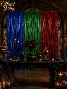 Muroi Mono 3 Stücke 2M Metallfolien-Fransen-Vorhang, glänzender Lametta-Tür-Streamer-Hintergrund, Fotobox-Requisite, Halloween-Party-Dekoration, geeignet für Geburtstag, Hochzeit, Verlobung, Valentinstag, Neujahr Wanddekoration - Mehrfarbig 2 - Übersicht 4