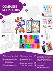 4600PCS 24-Color 5mm Fuse Beads Craft Kit With Storage Box, Reusable Pegboards, Pattern Cards, Tweezers, Ironing Sheets, Keychains & Phone Straps, DIY Pixel Art Accessories Set For Flat And 3D Creative Projects - multicolor - View 7