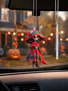 New Halloween Flat Acrylic Hanging Ornament With Lady Skull Design, Car Interior Decor & Backpack Pendant, 3 Styles Shipped Randomly, Holiday Festival Accessory - multicolor - View 9