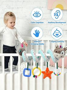 MINKOJA Cute Pink Elephant And Rabbit Car Seat Toys, Infant Carseat Hanging Stroller Accessories, Newborn Toys For Car Seat Stroller Crib Bassinet Mobile With Mirror, BB Squeaker And Rattles, Ideal Gifts,Easter,Easter Gift,Childen's Day,Baby Stuff,Baby Essentials,Baby Toys,Baby Car Seat & Stroller Toys - Multicolor - View 5