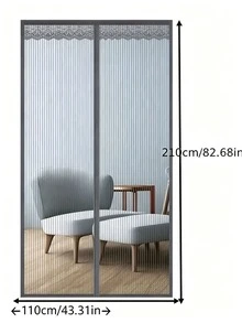 1pc Magnetic Screen Door - Available In Multiple Sizes, Self-Sealing Mosquito Net Door, Suitable For Bedroom/Patio Doors, Quiet Auto-Close, Breathable Magnetic Curtain, No Drilling Striped Magnetic Screen, Heavy Duty Retractable Mesh Door - Multicolor - View 4