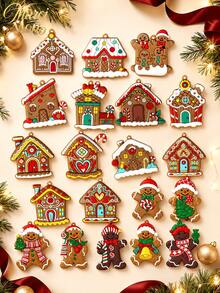 Muroi Mono 6/12pcs Christmas Gingerbread Man & Gingerbread House Tree Ornament, Hanging Pendant Decor, Festive Decoration Accessory & Holiday Gift - multicolor - View 5