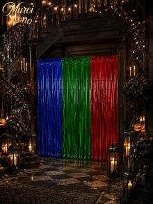 Muroi Mono 3 Stücke 2M Metallfolien-Fransen-Vorhang, glänzender Lametta-Tür-Streamer-Hintergrund, Fotobox-Requisite, Halloween-Party-Dekoration, geeignet für Geburtstag, Hochzeit, Verlobung, Valentinstag, Neujahr Wanddekoration - Mehrfarbig 2 - Übersicht 10