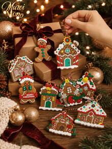 Muroi Mono 6/12pcs Christmas Gingerbread Man & Gingerbread House Tree Ornament, Hanging Pendant Decor, Festive Decoration Accessory & Holiday Gift - multicolor - View 3