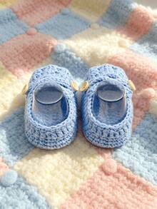 SHEIN 1 Pair Of Baby Shoes With Hollowed Out Handmade Yarn Hooks, Learning To Walk Shoes, Newborn Floor Socks, Baptismal Shoes - Baby Blue - View 6