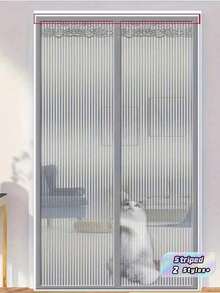 1pc Magnetic Screen Door - Available In Multiple Sizes, Self-Sealing Mosquito Net Door, Suitable For Bedroom/Patio Doors, Quiet Auto-Close, Breathable Magnetic Curtain, No Drilling Striped Magnetic Screen, Heavy Duty Retractable Mesh Door - Multicolor - View 1