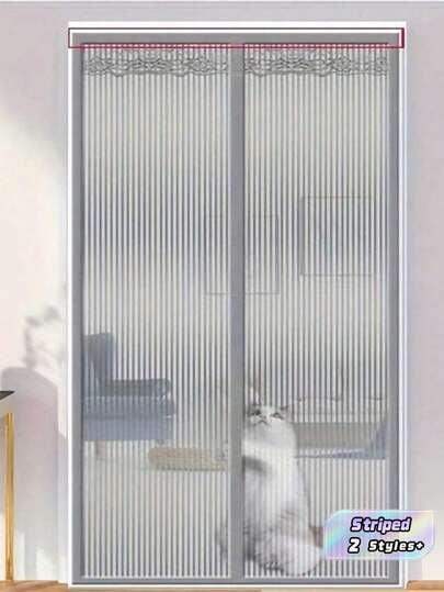 1pc Magnetic Screen Door - Available In Multiple Sizes, Self-Sealing Mosquito Net Door, Suitable For Bedroom/Patio Doors, Quiet Auto-Close, Breathable Magnetic Curtain, No Drilling Striped Magnetic Screen, Heavy Duty Retractable Mesh Door