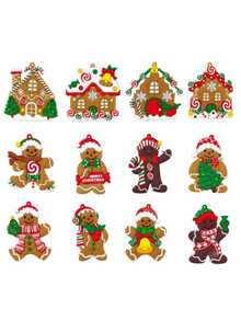 Muroi Mono 6/12pcs Christmas Gingerbread Man & Gingerbread House Tree Ornament, Hanging Pendant Decor, Festive Decoration Accessory & Holiday Gift - multicolor - View 4