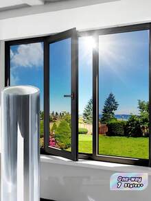 1 Roll One Way Clear Window Film Privacy: Heat Reflective Mirror Window Film For Glass Windows Daytime Anti Glare With Adhesive, UV Window Tint Film Sun Blocker For Home Office - Silver - View 1