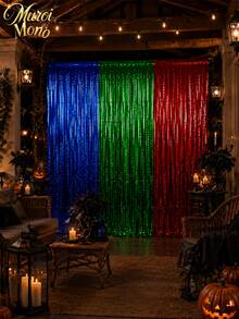 Muroi Mono 3 Stücke 2M Metallfolien-Fransen-Vorhang, glänzender Lametta-Tür-Streamer-Hintergrund, Fotobox-Requisite, Halloween-Party-Dekoration, geeignet für Geburtstag, Hochzeit, Verlobung, Valentinstag, Neujahr Wanddekoration - Mehrfarbig 2 - Übersicht 9
