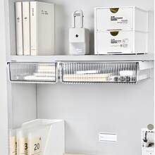 1PC Under Desk Hidden Drawer No Drill Adhesive Transparent Storage Box Pencil Holder For Student Desk Office Supplies Organizer Clutter Free Workspace Easy Install Slide Out Tray For Pens Notes Small Items - White - View 8