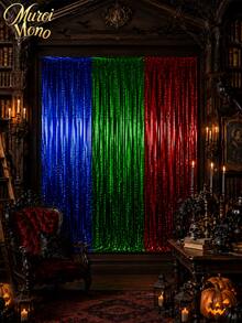 Muroi Mono 3 Stücke 2M Metallfolien-Fransen-Vorhang, glänzender Lametta-Tür-Streamer-Hintergrund, Fotobox-Requisite, Halloween-Party-Dekoration, geeignet für Geburtstag, Hochzeit, Verlobung, Valentinstag, Neujahr Wanddekoration - Mehrfarbig 2 - Übersicht 8