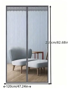 1pc Magnetic Screen Door - Available In Multiple Sizes, Self-Sealing Mosquito Net Door, Suitable For Bedroom/Patio Doors, Quiet Auto-Close, Breathable Magnetic Curtain, No Drilling Striped Magnetic Screen, Heavy Duty Retractable Mesh Door - Multicolor - View 3