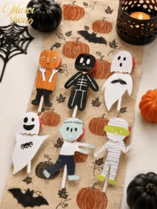 Muroi Mono 6sets Halloween Decorative Paper & Insert Cards, Lollipop Decor Paper, Ghost/Pumpkin/Zombie/Mummy/Skeleton Splicing Designs, Candy Decor Topper Cards, Self-Adhesive & Easy To Apply, Halloween Party & Gift Decorations - multicolor - View 4