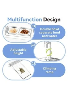 Large Acrylic Turtle Basking Platform With Feeding Dish And Adjustable Ramp, Non-Slip And Durable, Height Adjustable Hanging Shelf. Suitable For Small Turtles, Reptiles, And Aquatic Pets - default - View 3